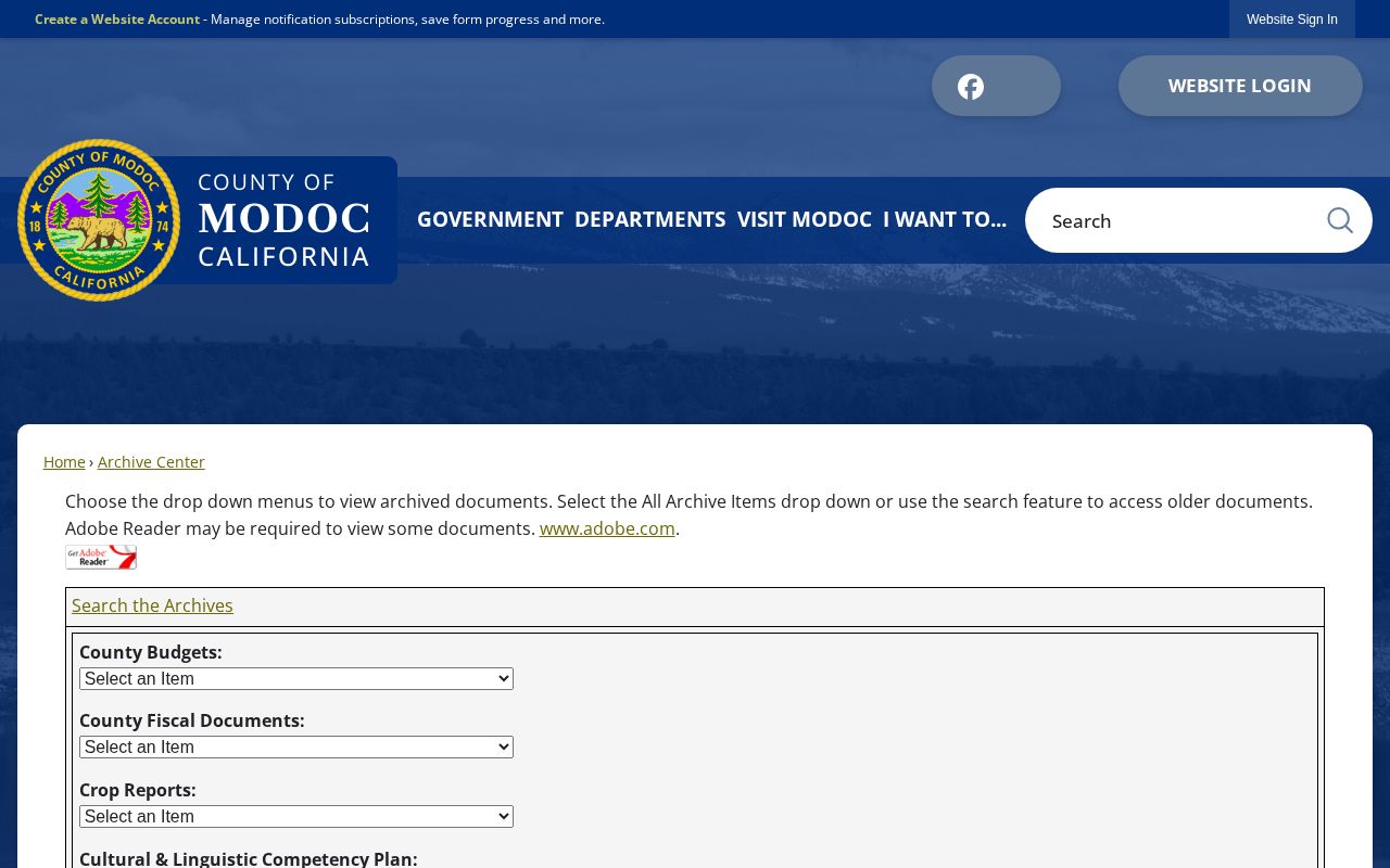 Modoc County Archive search interface for older county records