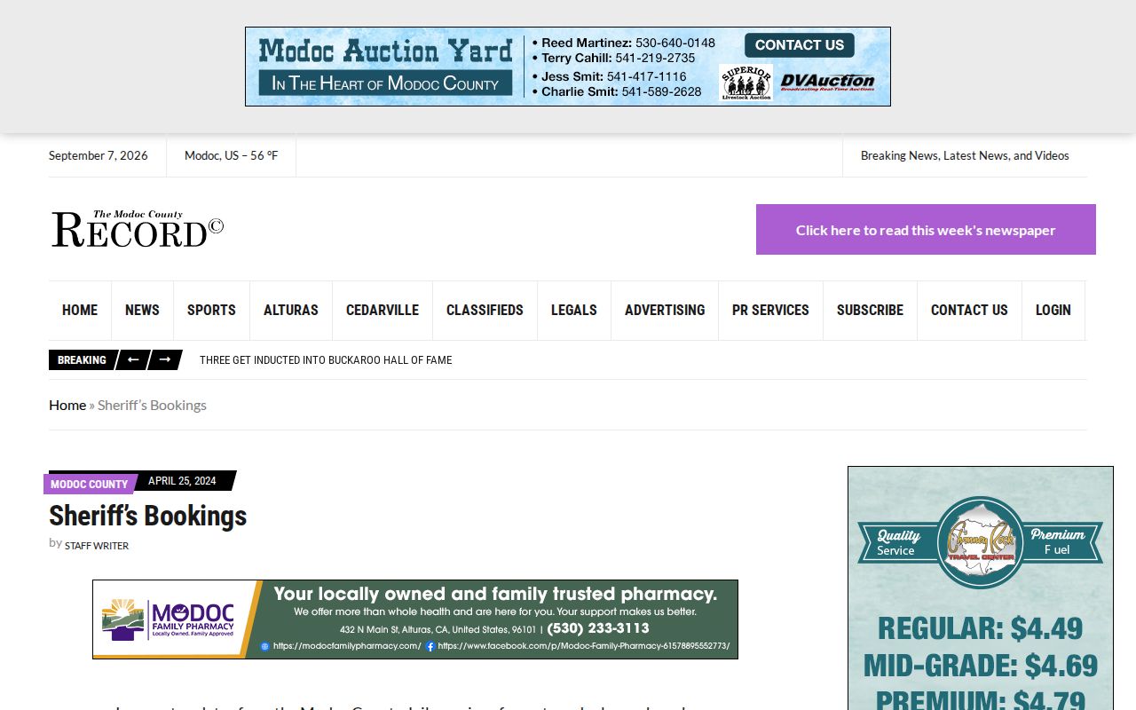Modoc Record Sheriff bookings archive